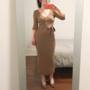 Aritzia The Group by Babaton Henley sweater belt dress beige tan size small